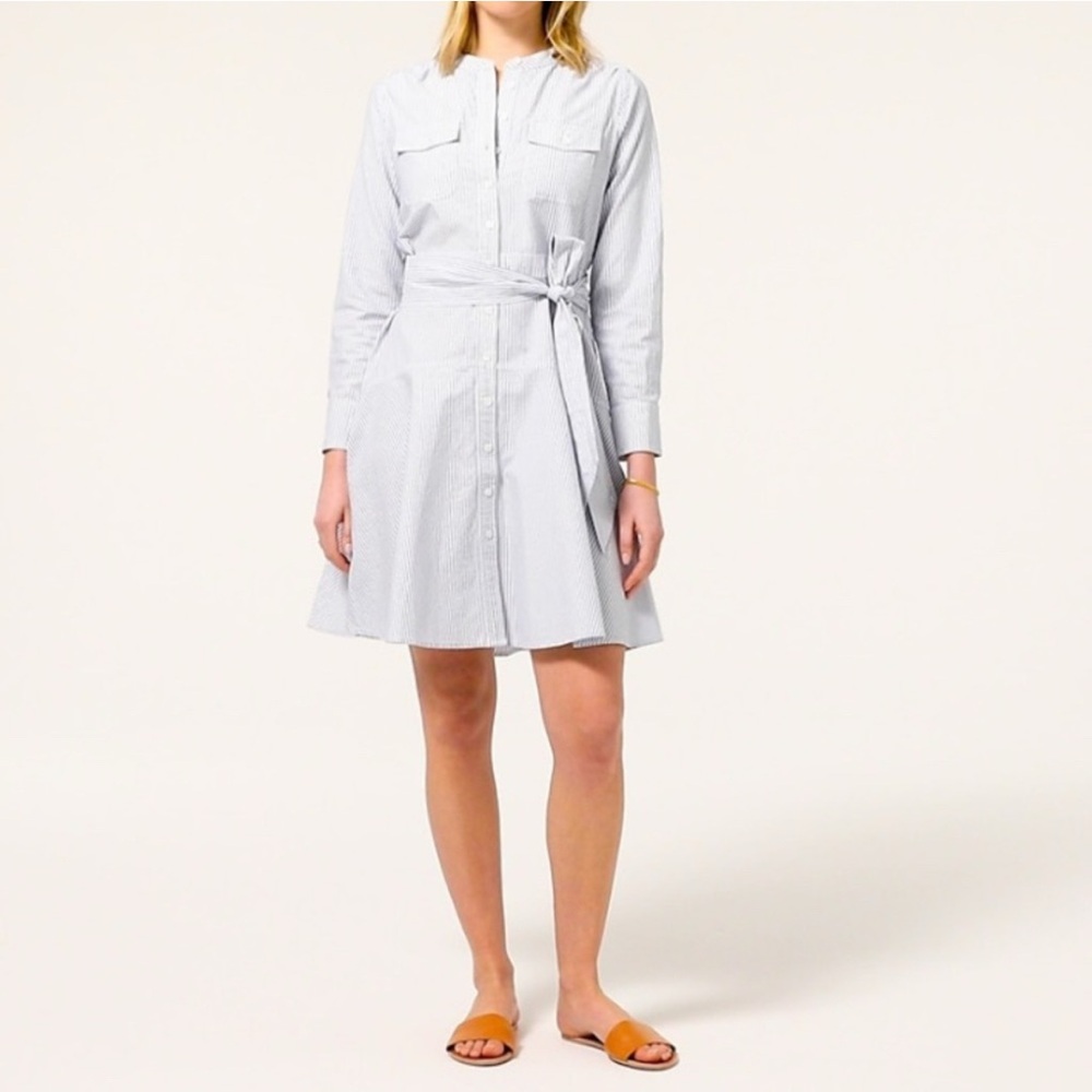 J crew oxford cotton a-line shirt dress blue